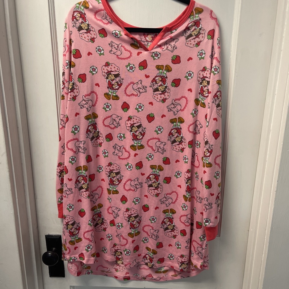 Strawberry Shortcake Nightgown Pink Long Sleeve Sleep Shirt Womens 3X
